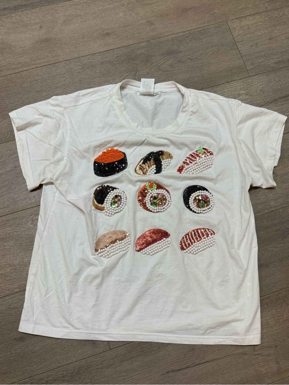 QUEEN OF SPARKLES White Sushi Embellished Tee
